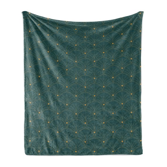 Ambesonne Art Deco Fleece Throw Blanket Teal Design Classic Scales 60"x80" Teal and Sand Brown