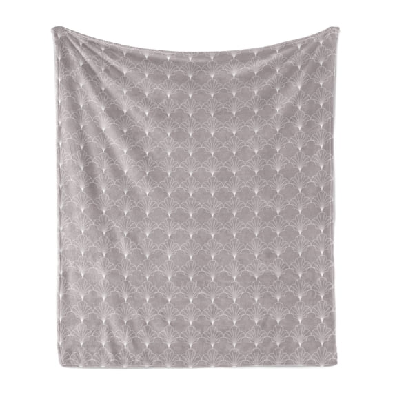 Ambesonne Art Deco Fleece Throw Blanket Warm Taupe Vintage Shells 60"x80" Warm Taupe and White