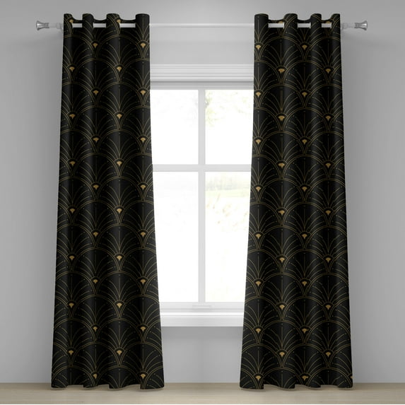 Ambesonne Art Deco Grommet Curtain, Black Classic Scales Art, 50"x108", Black and Sand Brown