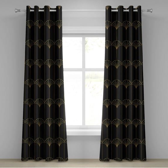Ambesonne Art Deco Grommet Curtain, Black Simple Vintage Motif, 50"x84", Black and Sand Brown