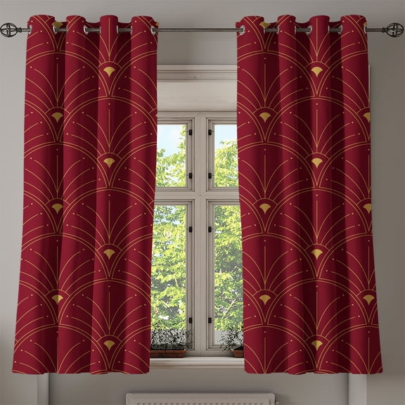 Ambesonne Art Deco Grommet Curtain, Burgundy Classic Scales, 50"x60", Burgundy and Sand Brown