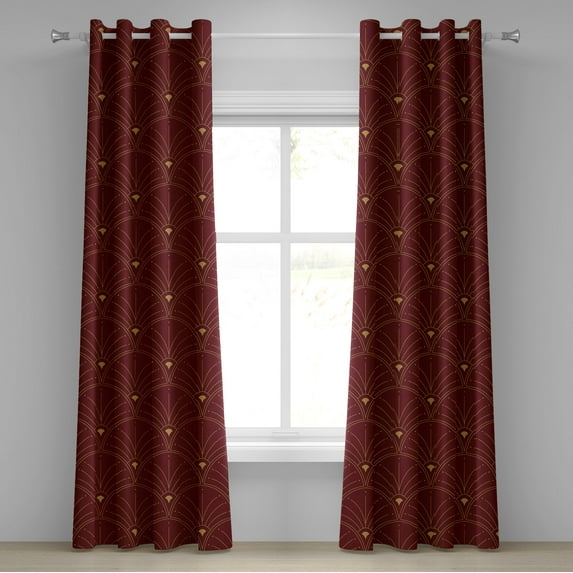 Ambesonne Art Deco Grommet Curtain, Burgundy Classic Scales, 50"x84", Burgundy and Sand Brown