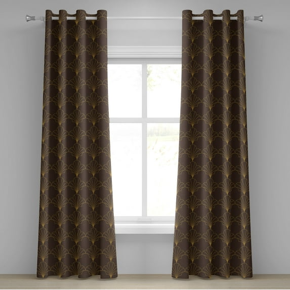 Ambesonne Art Deco Grommet Curtain, Dark Brown Vintage Shells, 50"x108", Dark Brown Sand Brown