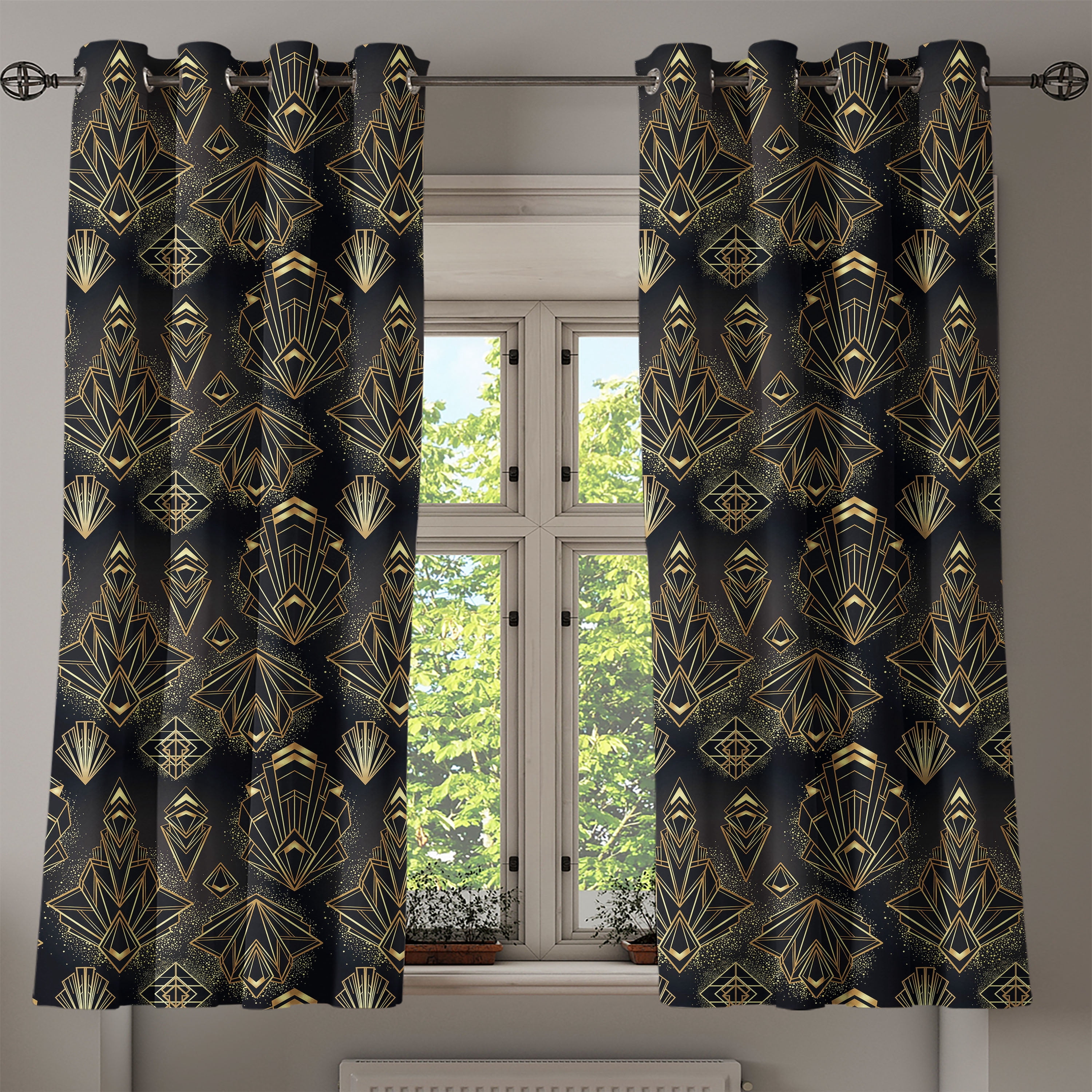 Ambesonne Art Deco Grommet Curtain, Geometrical Lines Style, 50"x60
