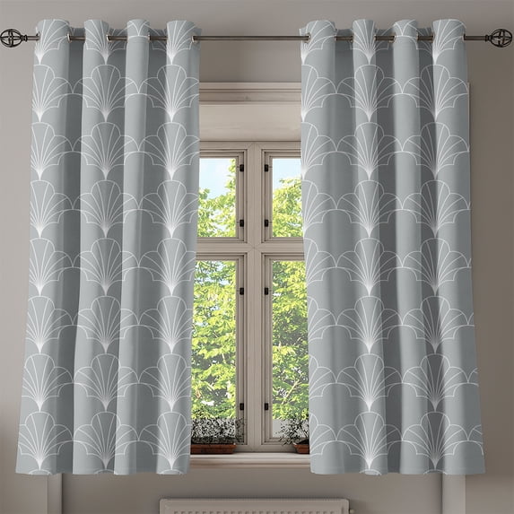 Ambesonne Art Deco Grommet Curtain, Grey White Vintage Shells, 50"x60", Grey and White