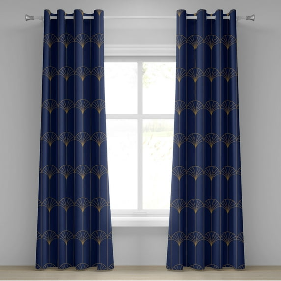 Ambesonne Art Deco Grommet Curtain, Navy Simple Vintage Motif, 50"x120", Navy Blue and Sand Brown