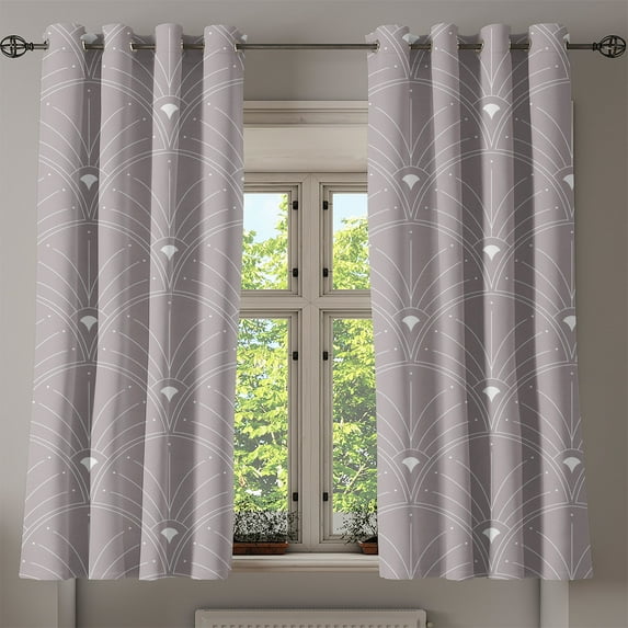 Ambesonne Art Deco Grommet Curtain, Neutral Classic Scales, 50"x63", Warm Taupe and White