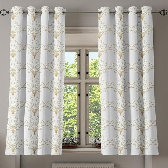 Ambesonne Art Deco Grommet Curtain, Off White Vintage Shells, 50"x60", Off White and Sand Brown