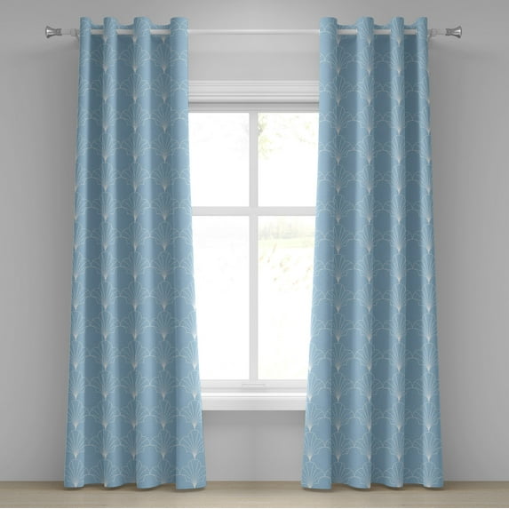 Ambesonne Art Deco Grommet Curtain, Pale Blue Vintage Shells, 50"x84", Pale Blue and White