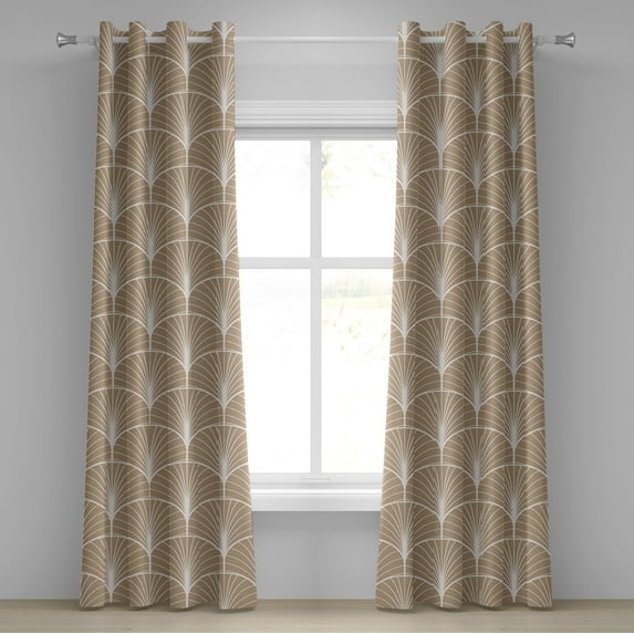 Ambesonne Art Deco Grommet Curtain, Pale Brown Semi Circles, 50"x72", Pale Brown and White