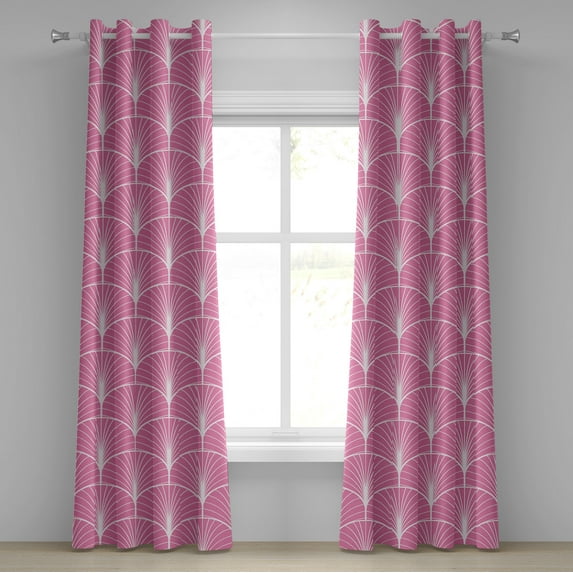 Ambesonne Art Deco Grommet Curtain, Pink Geometric Circles, 50"x108", Pink White