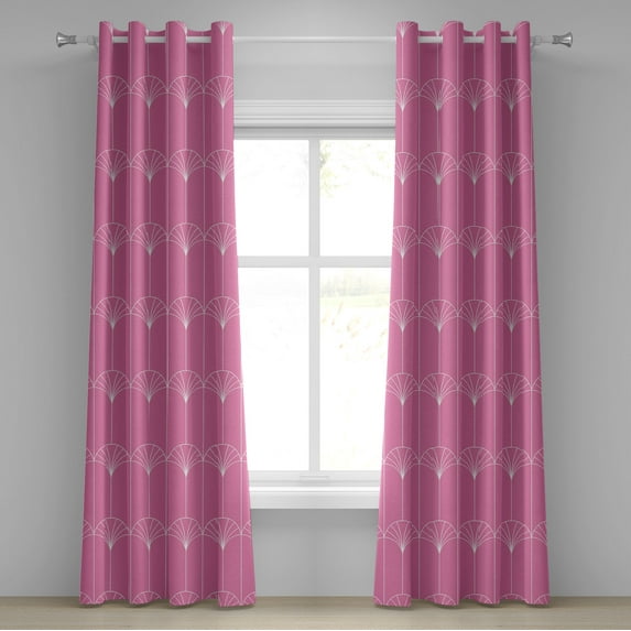 Ambesonne Art Deco Grommet Curtain, Pink Simple Vintage Motif, 50"x72", Pink and White