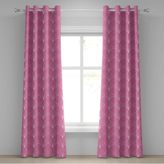 Ambesonne Art Deco Grommet Curtain, Pink White Vintage Shells, 50"x84", Pink and White