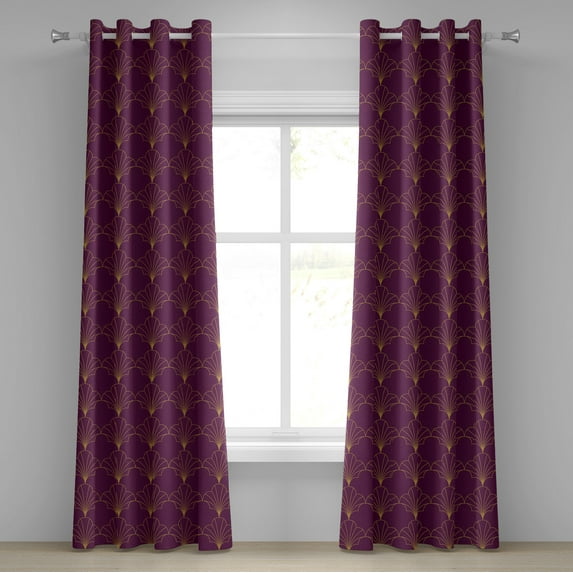Ambesonne Art Deco Grommet Curtain, Plum Vintage Line Shells, 50"x84", Plum and Sand Brown