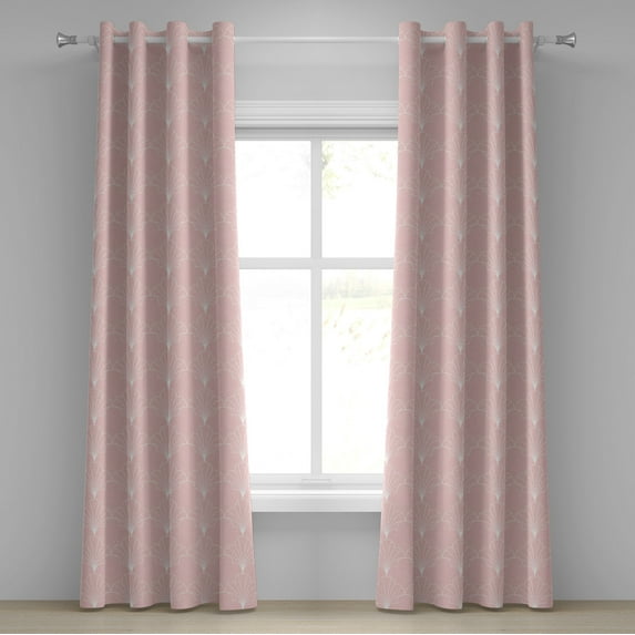 Ambesonne Art Deco Grommet Curtain, Rose Vintage Line Shells, 50"x108", Rose and White