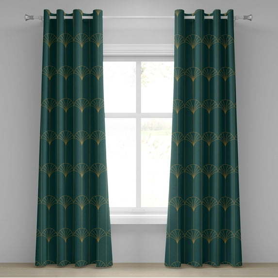 Ambesonne Art Deco Grommet Curtain, Teal Simple Vintage Motif, 50"x84", Teal and Sand Brown