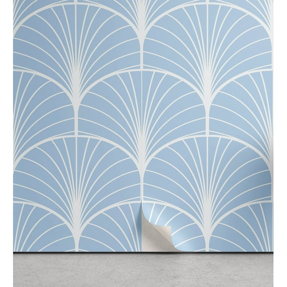 Ambesonne Art Deco Peel & Stick Wallpaper for Home, Blue Geometric Circles, 13"x100", Pale Blue and White