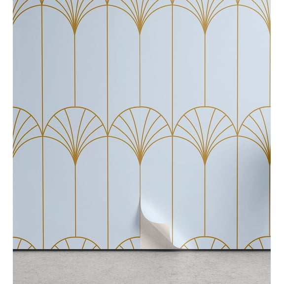 Ambesonne Art Deco Peel & Stick Wallpaper for Home, Blue Simple Vintage Motif, 13"x36", Pale Blue and Sand Brown