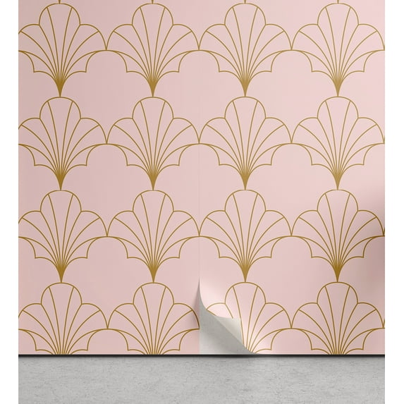 Ambesonne Art Deco Peel & Stick Wallpaper for Home, Blush Vintage Line Shells, 13"x100", Blush and Sand Brown