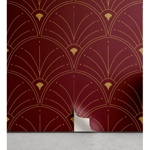 Ambesonne Art Deco Peel & Stick Wallpaper for Home, Burgundy Classic Scales, 13"x100", Burgundy and Sand Brown