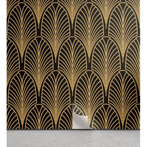 Ambesonne Art Deco Peel & Stick Wallpaper for Home, Geometric Lines Swirly, 13"x36", Sand Brown Charcoal Grey