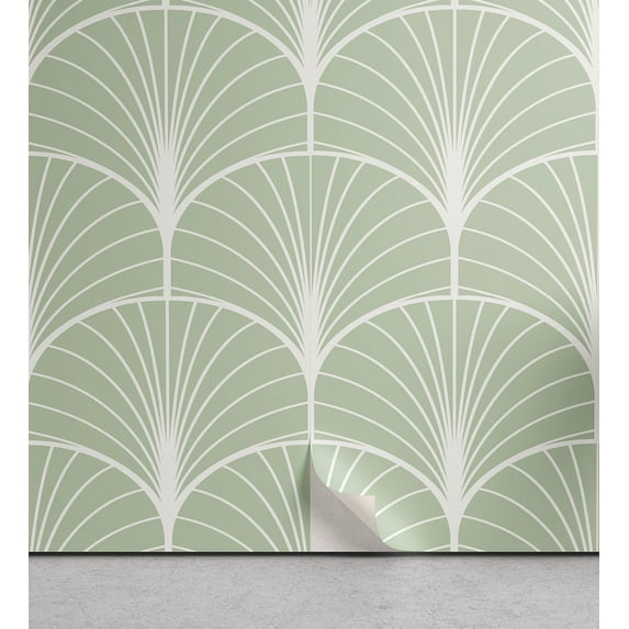 Ambesonne Art Deco Peel & Stick Wallpaper for Home, Green Geometric Circles, 13"x72", Pale Green and White