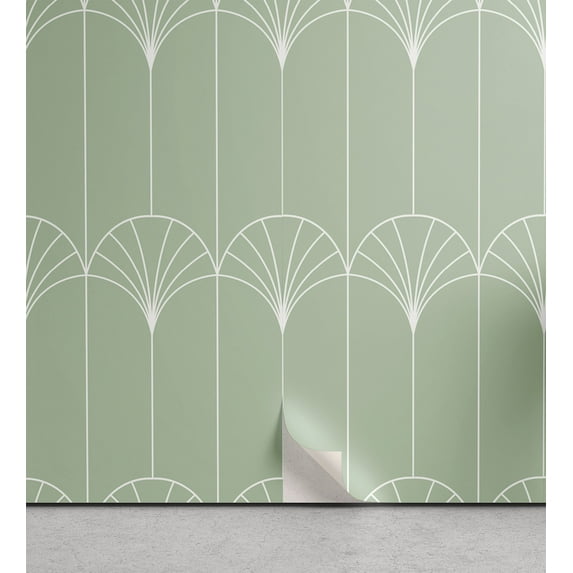Ambesonne Art Deco Peel & Stick Wallpaper for Home, Green Simple Vintage Motif, 13"x72", Pale Green and White