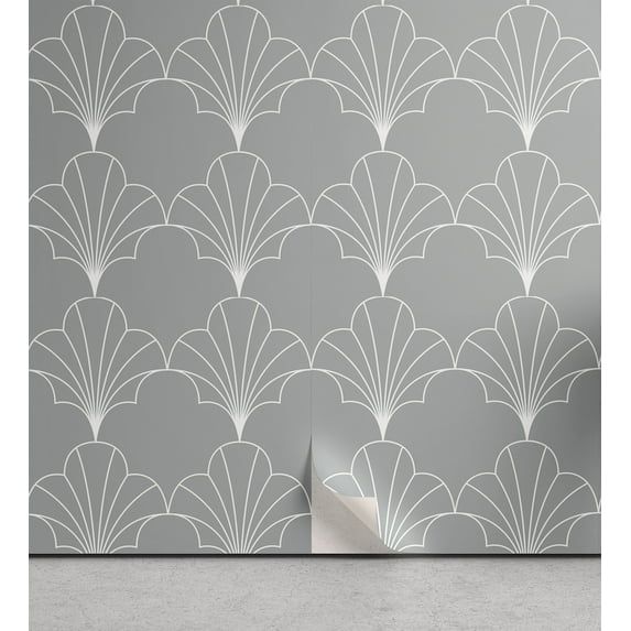 Ambesonne Art Deco Peel & Stick Wallpaper for Home, Grey White Vintage Shells, 13"x100", Grey and White