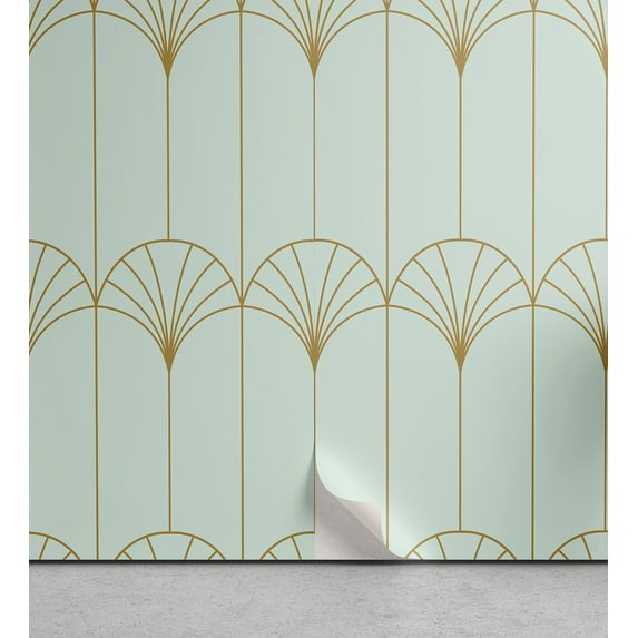 Ambesonne Art Deco Peel & Stick Wallpaper for Home, Mint Simple Vintage Motif, 13"x100", Mint Green and Sand Brown