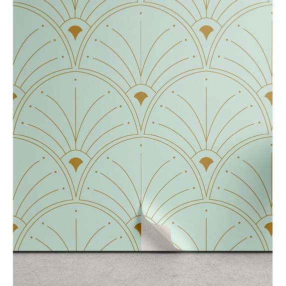 Ambesonne Art Deco Peel & Stick Wallpaper for Home, Minty Tones Classic Scales, 13"x100", Mint Green Sand Brown