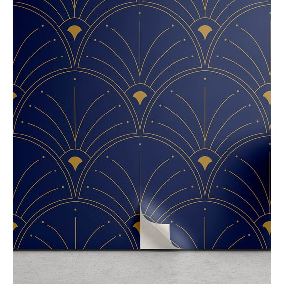 Ambesonne Art Deco Peel & Stick Wallpaper for Home, Navy Blue Classic Scales, 13"x36", Navy Blue Sand Brown