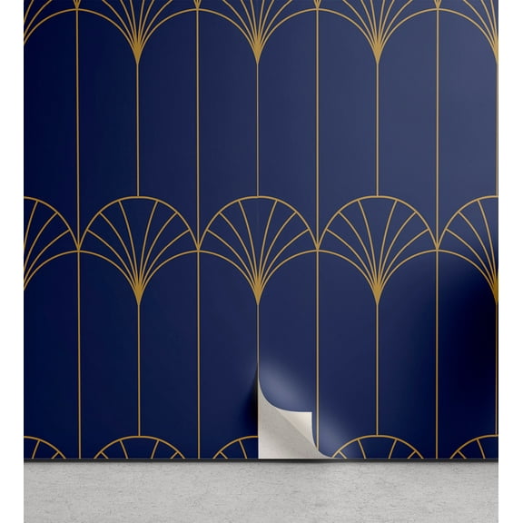 Ambesonne Art Deco Peel & Stick Wallpaper for Home, Navy Simple Vintage Motif, 13"x36", Navy Blue and Sand Brown