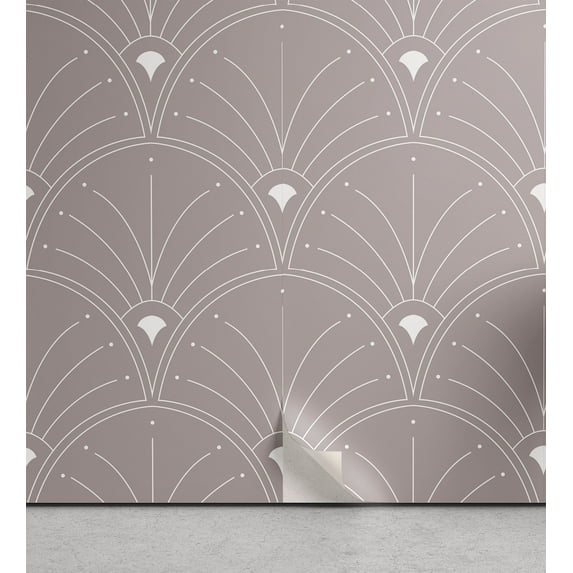 Ambesonne Art Deco Peel & Stick Wallpaper for Home, Neutral Classic Scales, 13"x100", Warm Taupe and White