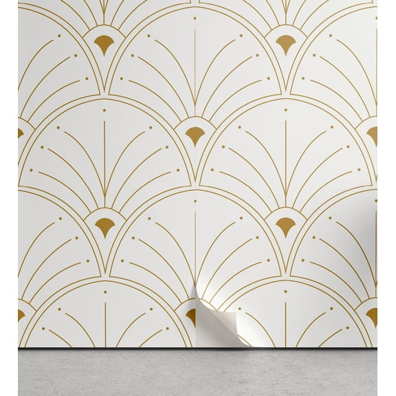 Ambesonne Art Deco Peel & Stick Wallpaper for Home, Off White Classic Scales, 13"x36", Off White Sand Brown