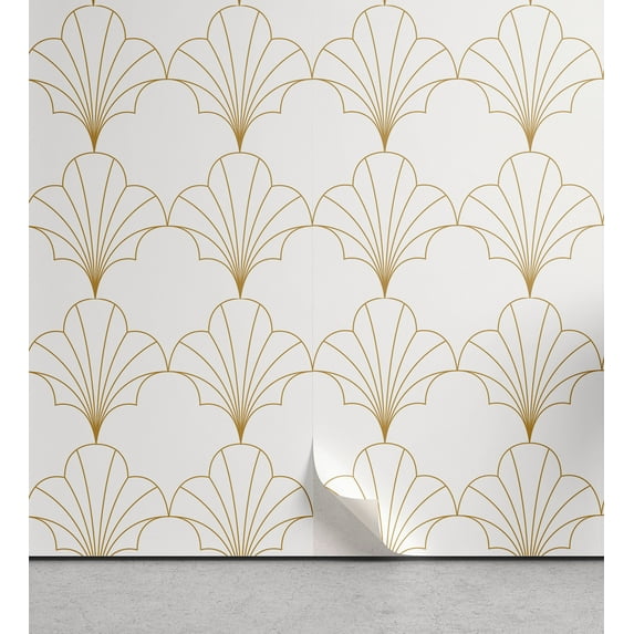 Ambesonne Art Deco Peel & Stick Wallpaper for Home, Off White Vintage Shells, 13"x72", Off White and Sand Brown