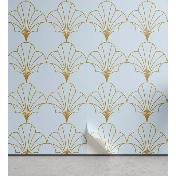Ambesonne Art Deco Peel & Stick Wallpaper for Home, Pale Blue Vintage Shells, 13"x72", Pale Blue and Sand Brown