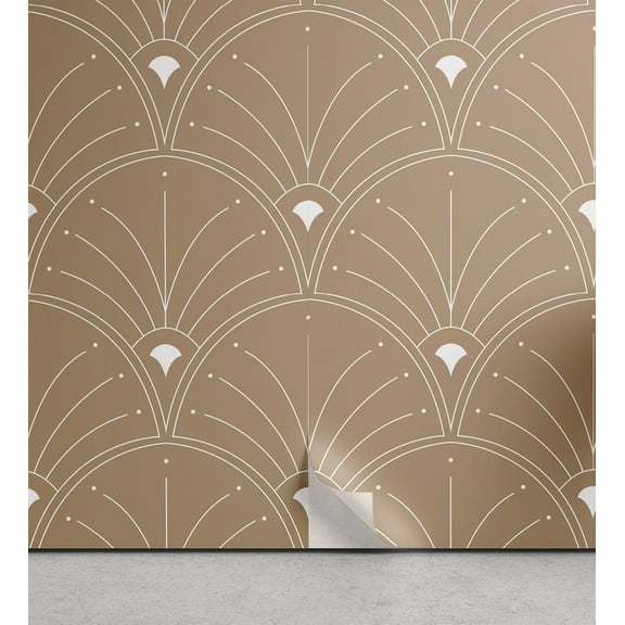 Ambesonne Art Deco Peel & Stick Wallpaper for Home, Pale Brown Classic Scales, 13"x36", Pale Brown and White