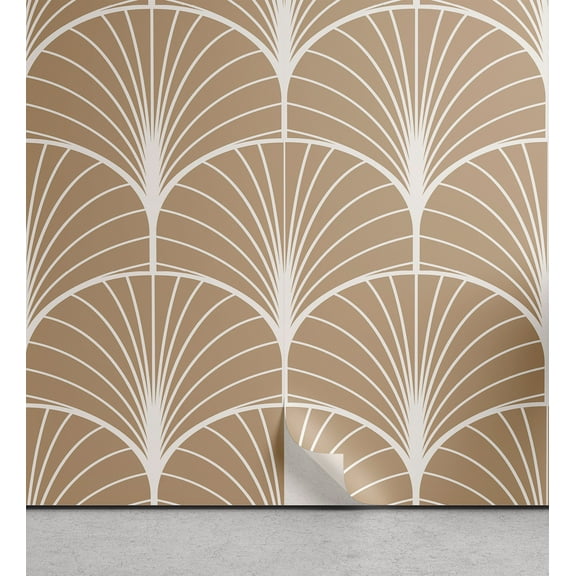Ambesonne Art Deco Peel & Stick Wallpaper for Home, Pale Brown Semi Circles, 13"x36", Pale Brown and White