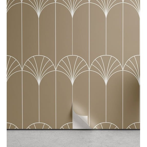 Ambesonne Art Deco Peel & Stick Wallpaper for Home, Pale Brown Vintage Motif, 13"x100", Pale Brown and White