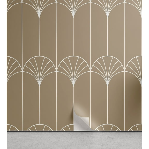 Ambesonne Art Deco Peel & Stick Wallpaper for Home, Pale Brown Vintage Motif, 13"x36", Pale Brown and White