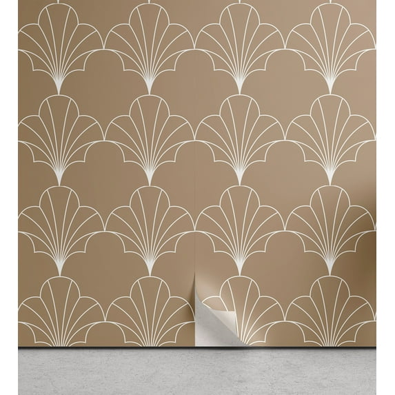 Ambesonne Art Deco Peel & Stick Wallpaper for Home, Pale Brown Vintage Shells, 13"x36", Pale Brown and White