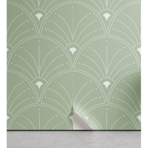 Ambesonne Art Deco Peel & Stick Wallpaper for Home, Pale Green Classic Scales, 13"x72", Pale Green and White