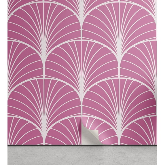 Ambesonne Art Deco Peel & Stick Wallpaper for Home, Pink Geometric Circles, 13"x36", Pink White