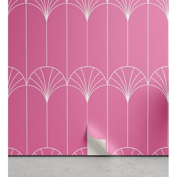 Ambesonne Art Deco Peel & Stick Wallpaper for Home, Pink Simple Vintage Motif, 13"x100", Pink and White