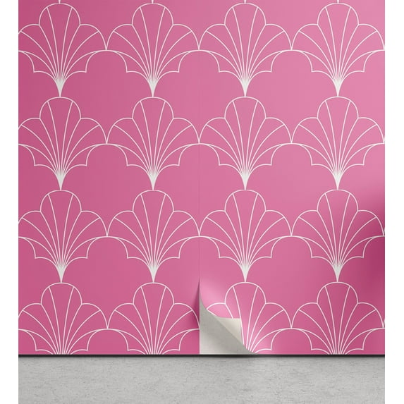 Ambesonne Art Deco Peel & Stick Wallpaper for Home, Pink White Vintage Shells, 13"x36", Pink and White