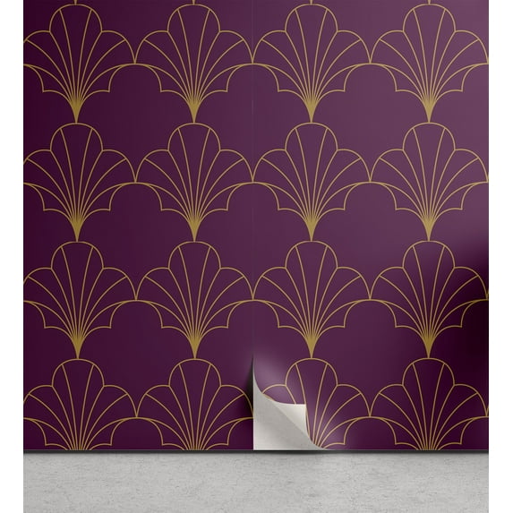 Ambesonne Art Deco Peel & Stick Wallpaper for Home, Plum Vintage Line Shells, 13"x36", Plum and Sand Brown