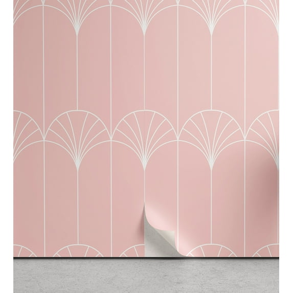 Ambesonne Art Deco Peel & Stick Wallpaper for Home, Rose Simple Vintage Motif, 13"x72", Rose White