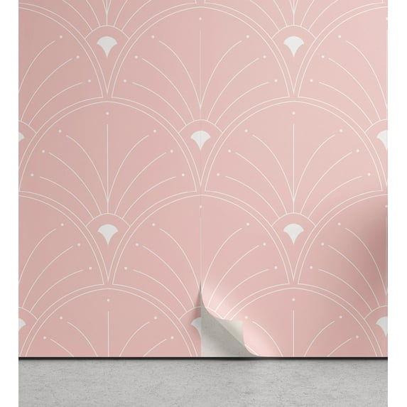 Ambesonne Art Deco Peel & Stick Wallpaper for Home, Soft Blushy Classic Scales, 13"x36", Blush and White