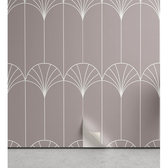 Ambesonne Art Deco Peel & Stick Wallpaper for Home, Warm Taupe Vintage Motif, 13"x36", Warm Taupe and White