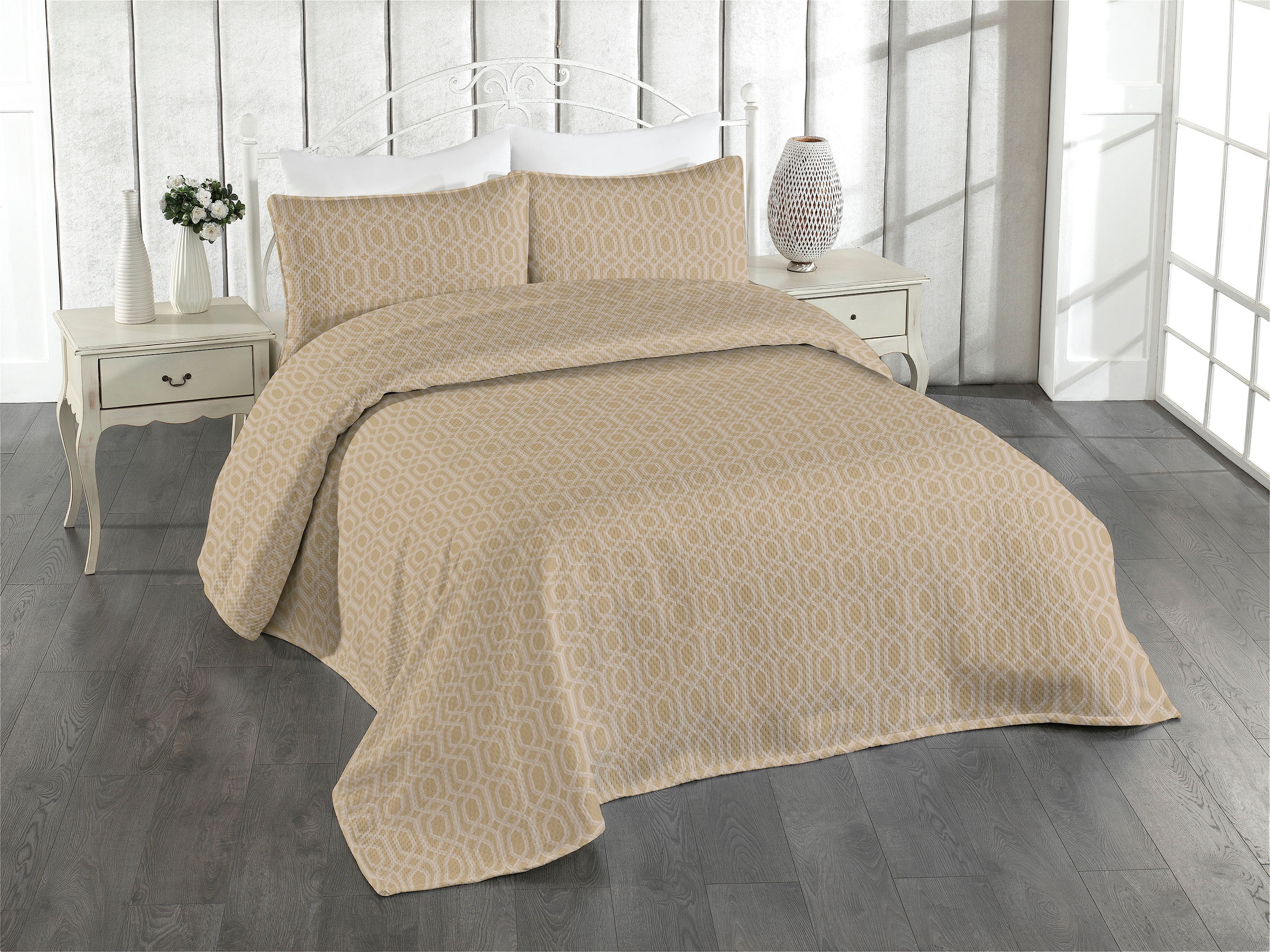 Ambesonne Art Deco Quilted Bedspread Set 3 Pcs, Grid Pattern Nostalgia ...